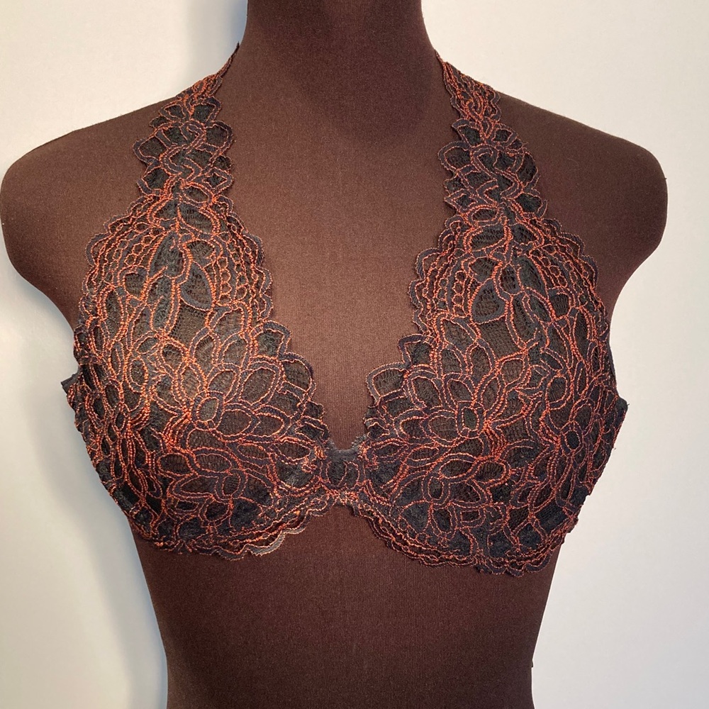 Free People Lace Bralette 32C black terracotta
